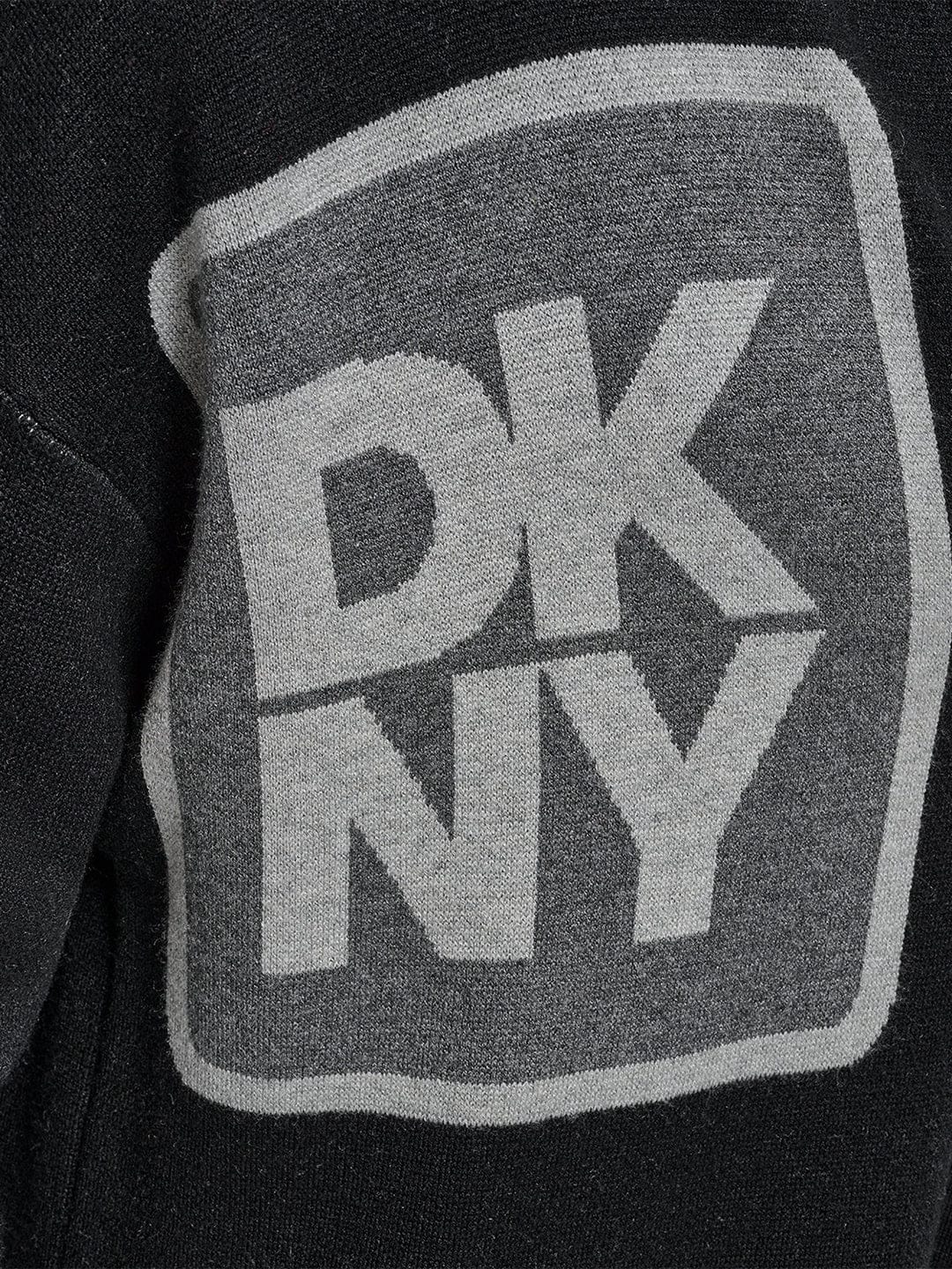 DKNY Women Black Placement Print Mandarin Collar Sweater