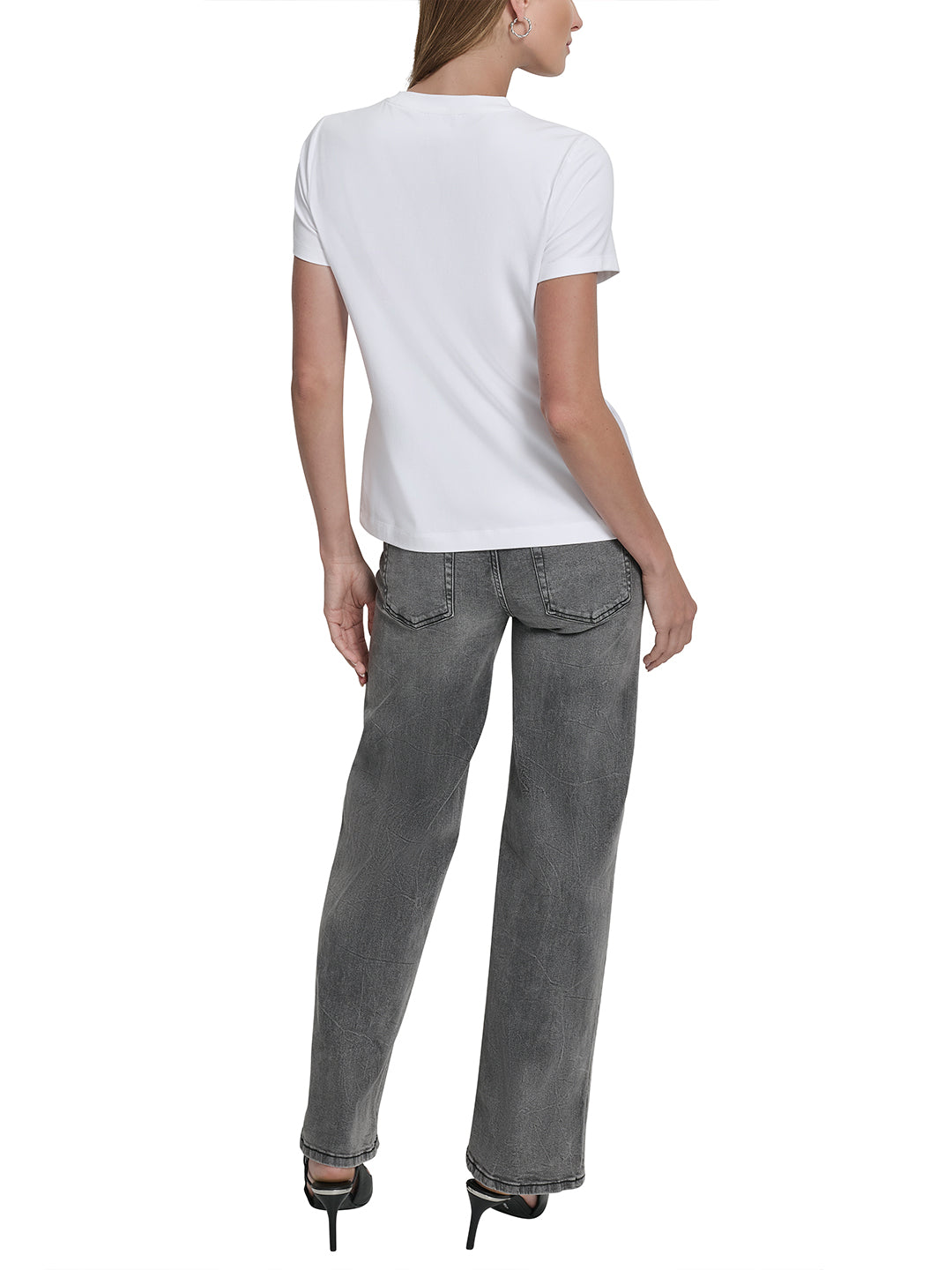 DKNY Women White Placement Print Round Neck Tshirt