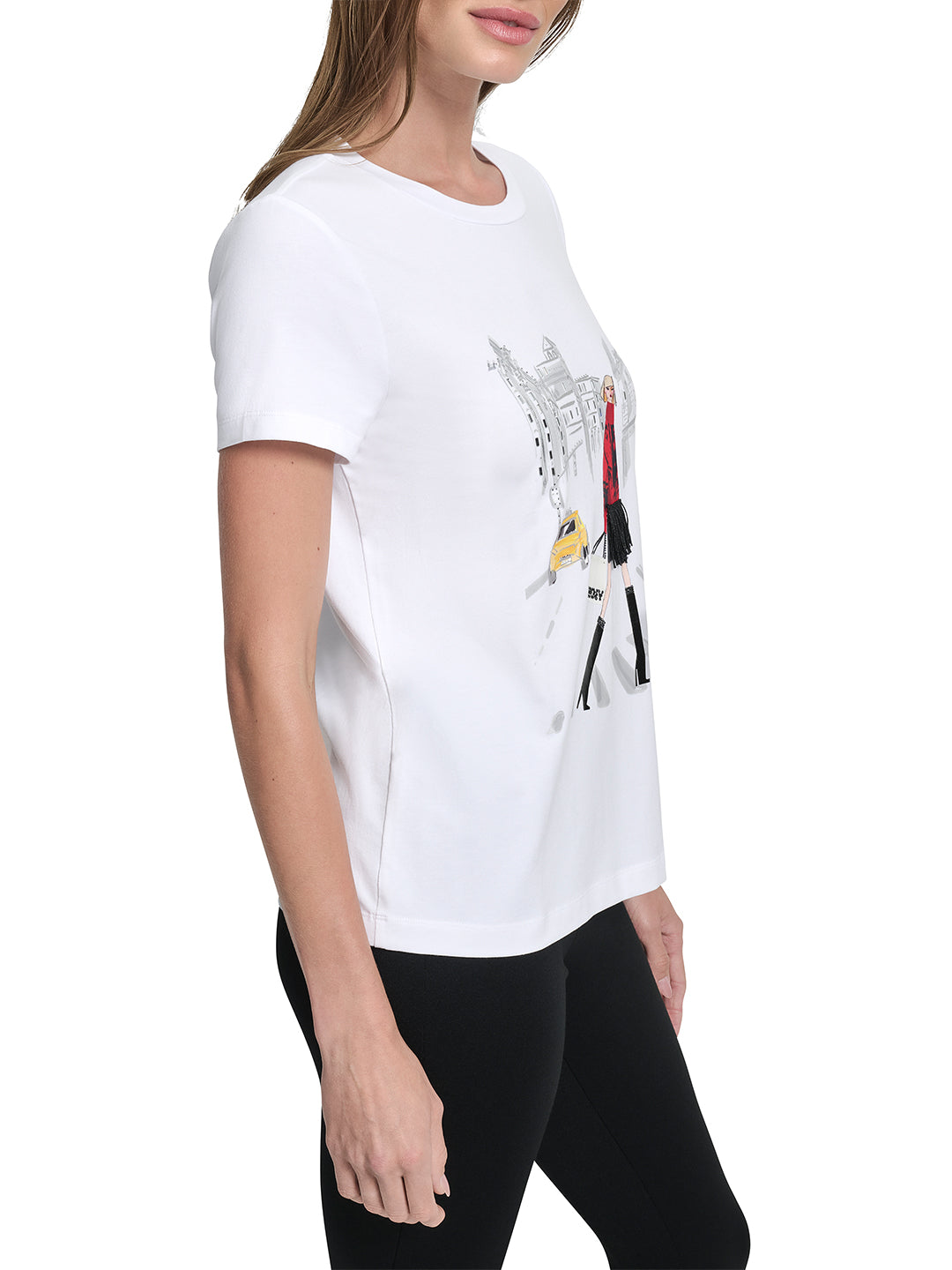 DKNY Women White Placement Print Round Neck Tshirt