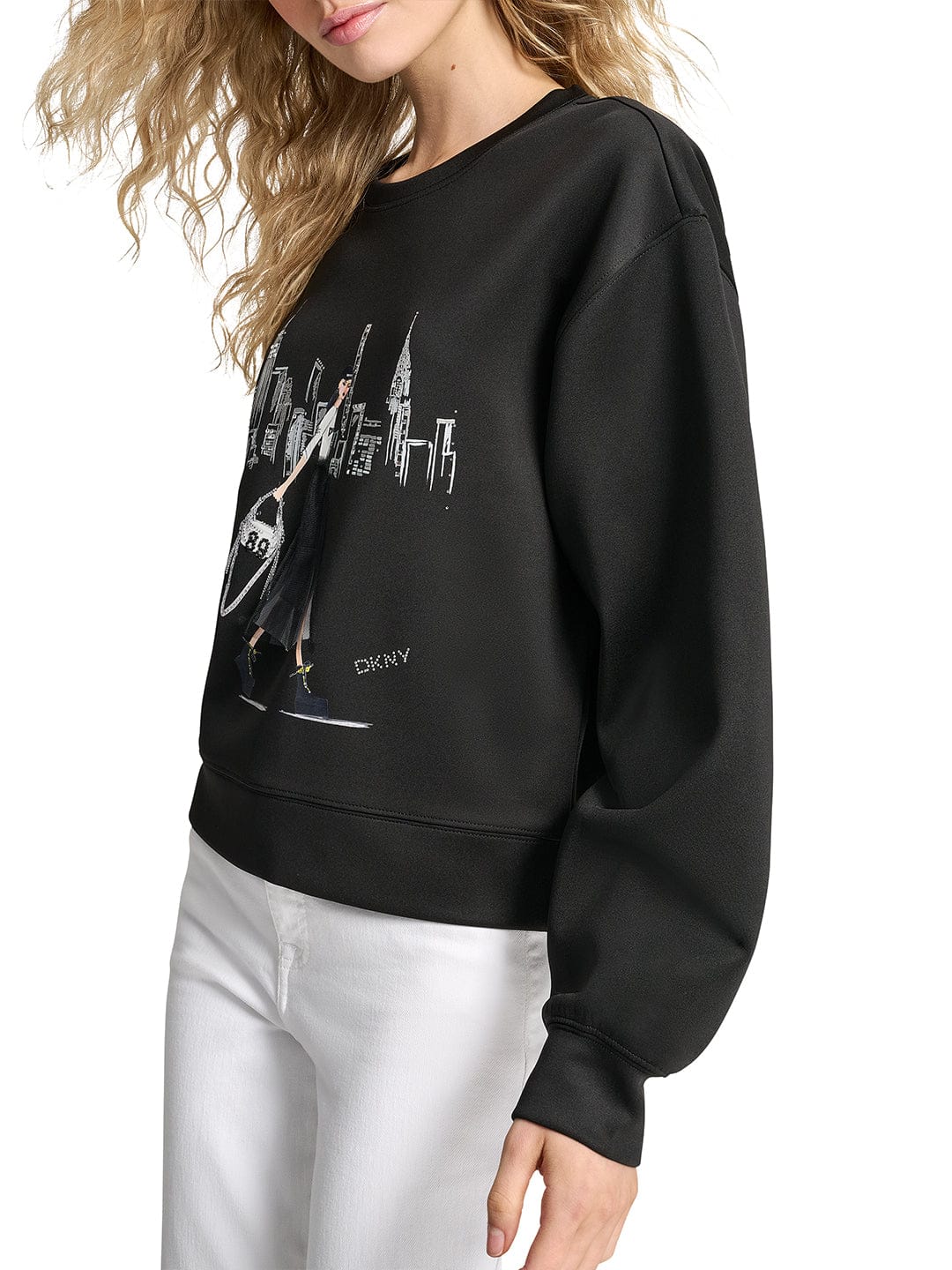 DKNY Women Black Placement Print Round Neck Sweatshirt