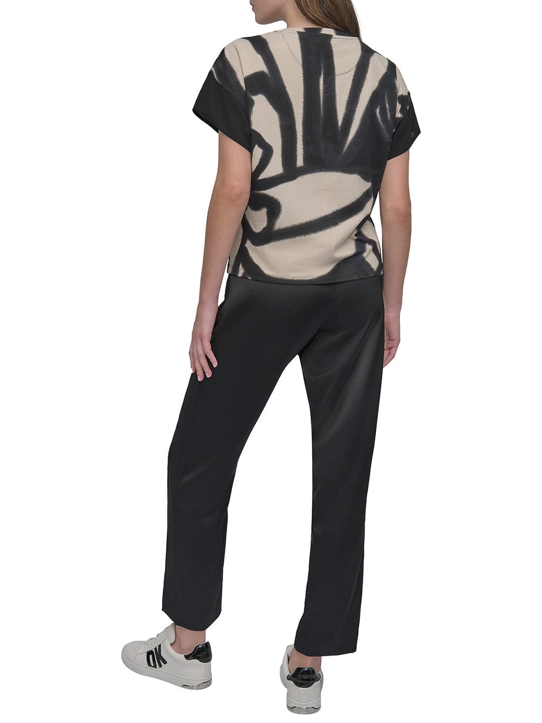DKNY Women Black Printed Round Neck Top