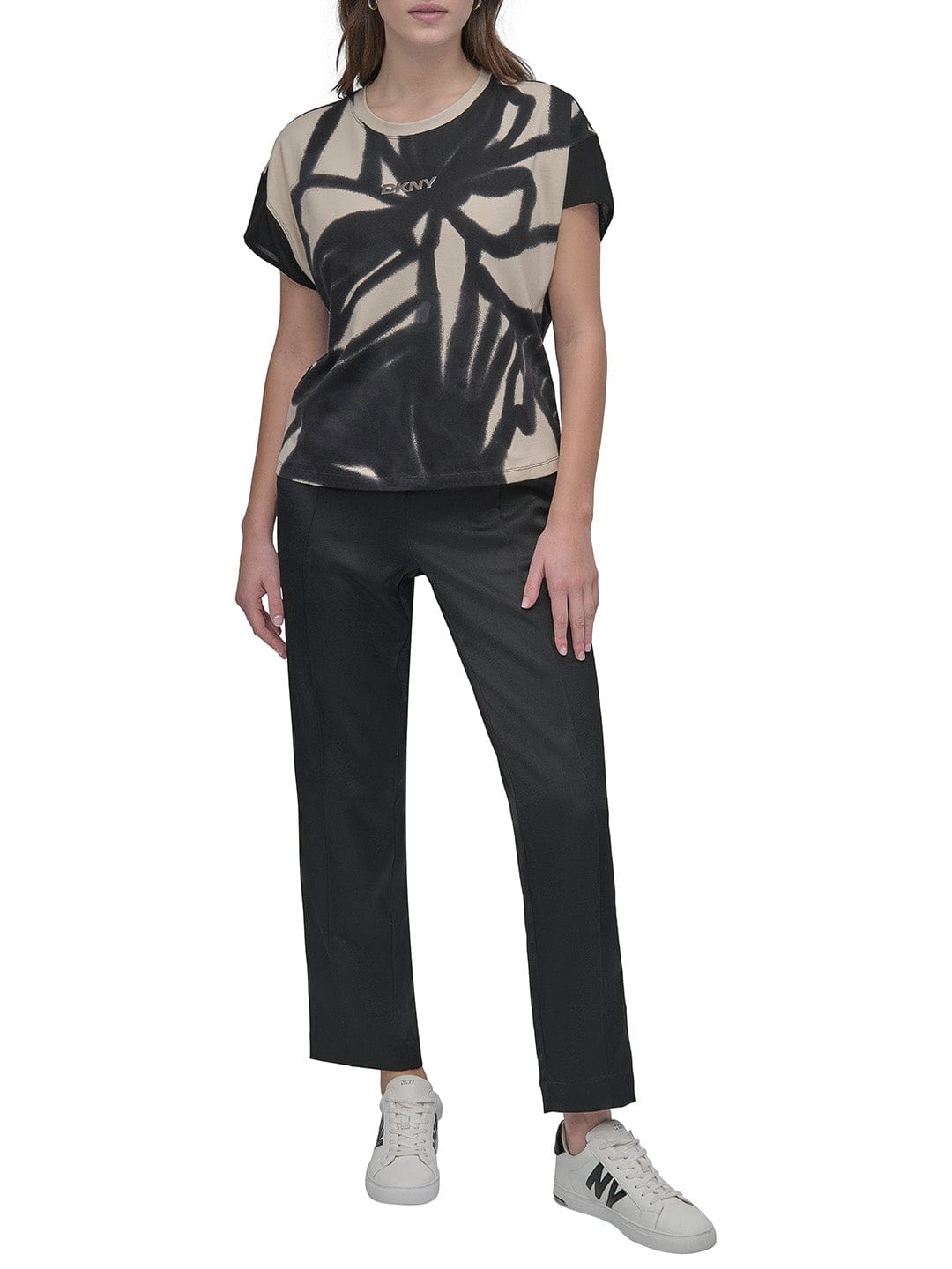 DKNY Women Black Printed Round Neck Top