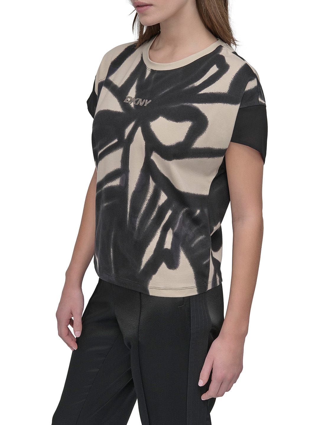 DKNY Women Black Printed Round Neck Top