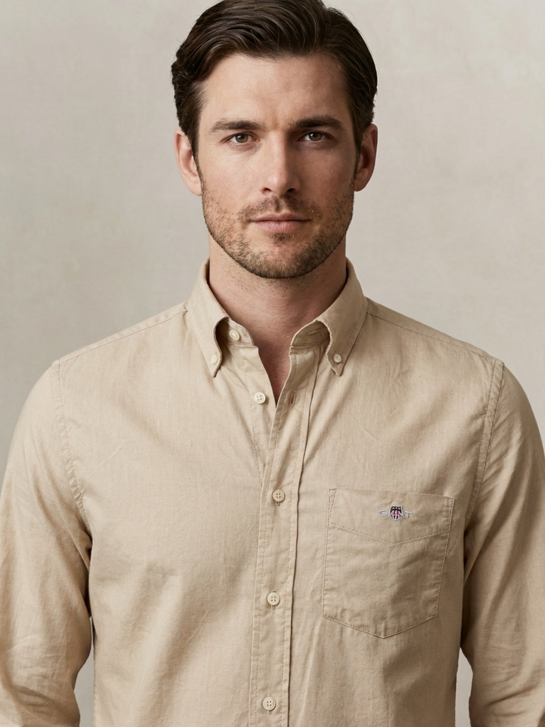 Gant Beige Cotton Solid Men Shirt