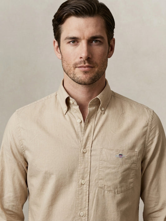 Gant Beige Cotton Solid Men Shirt