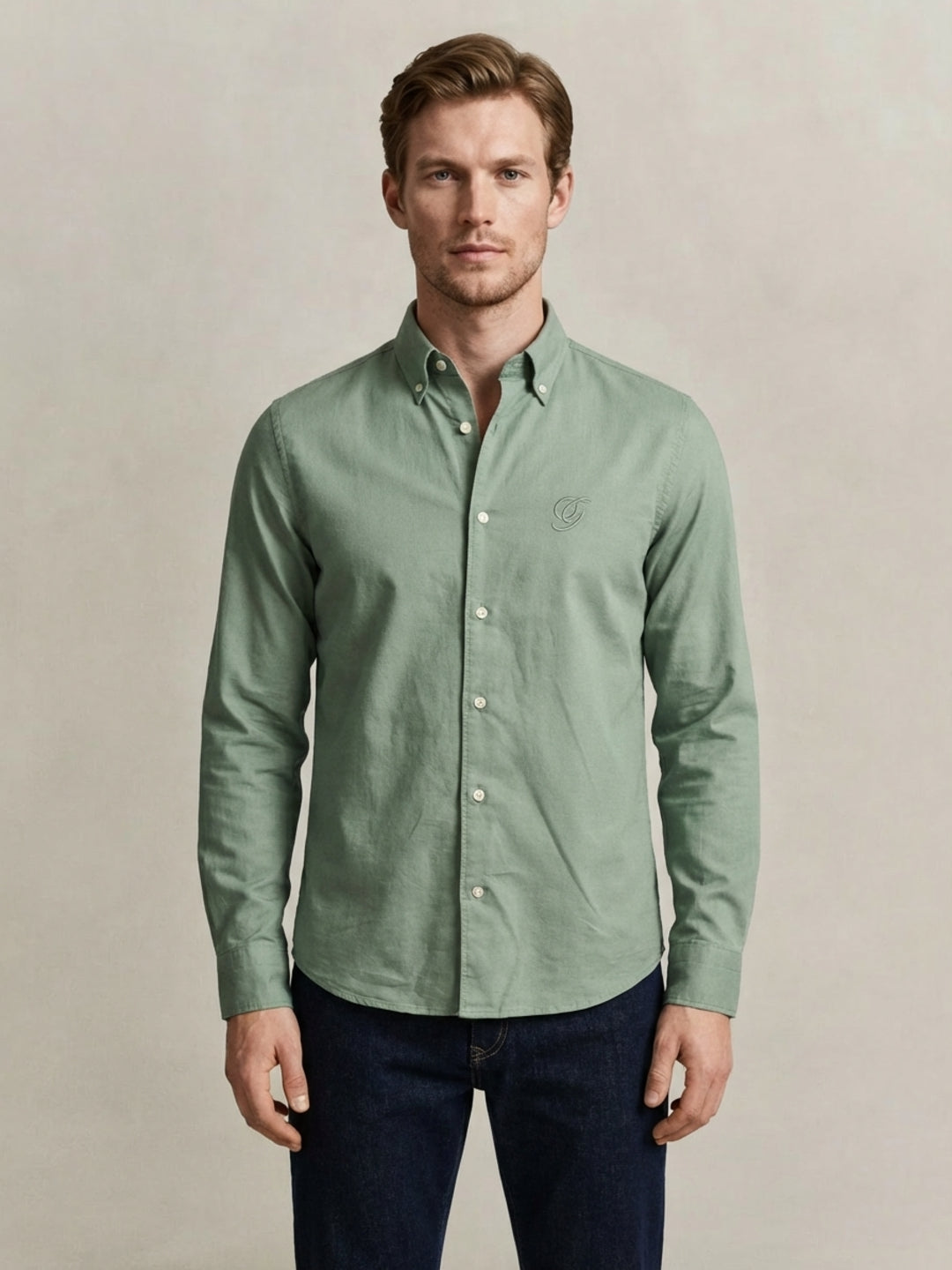 Gant Green Cotton Solid Men Shirt