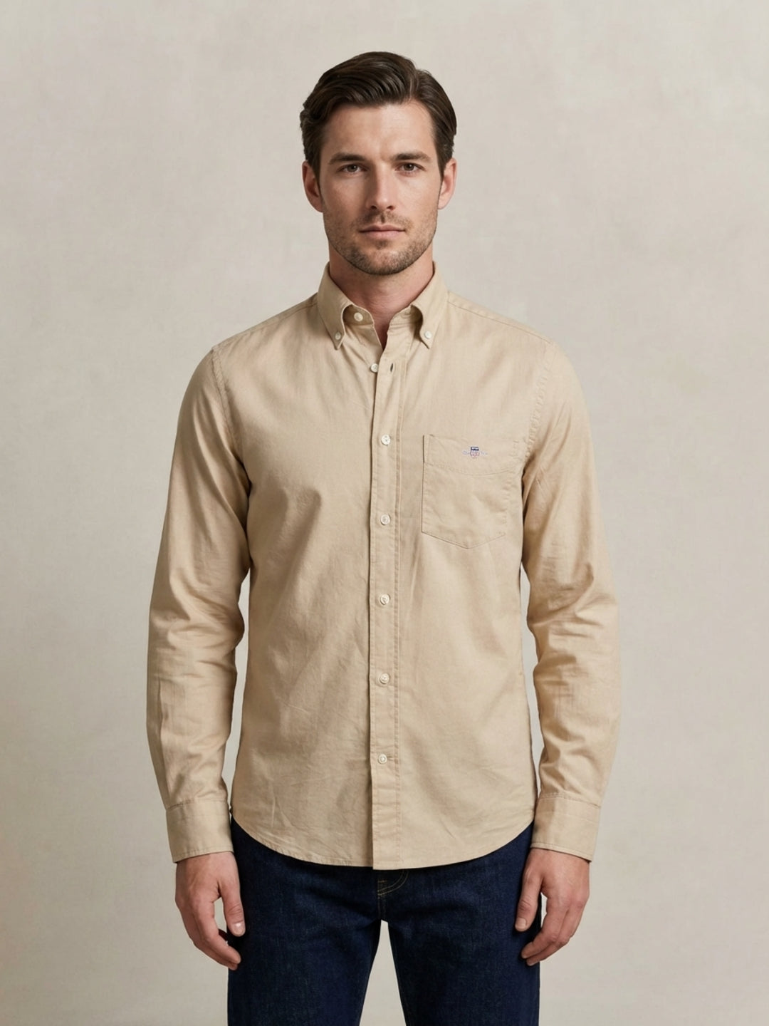 Gant Beige Cotton Solid Men Shirt