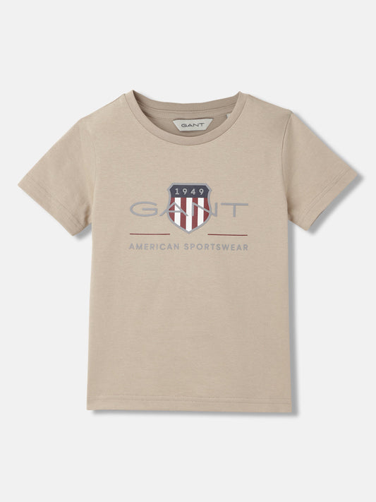 Gant Kids Brown Solid Round Neck Short Sleeves T-Shirt