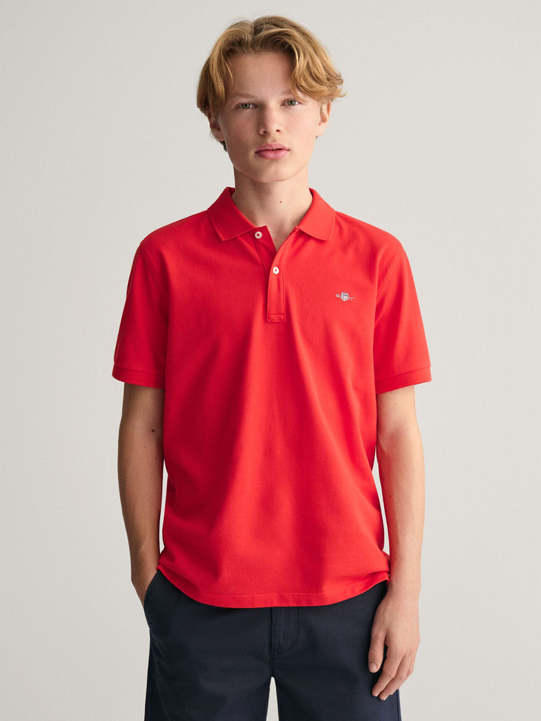 Gant Boys Red Solid Collared Short Sleeves Polo Tshirt