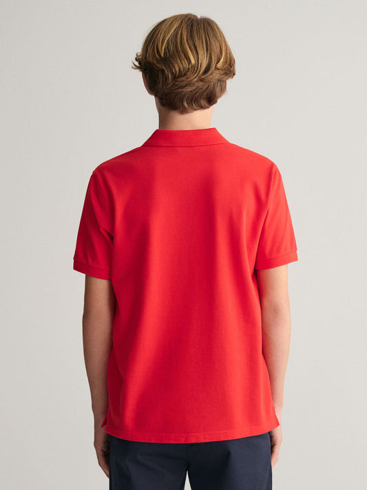 Gant Boys Red Solid Collared Short Sleeves Polo Tshirt