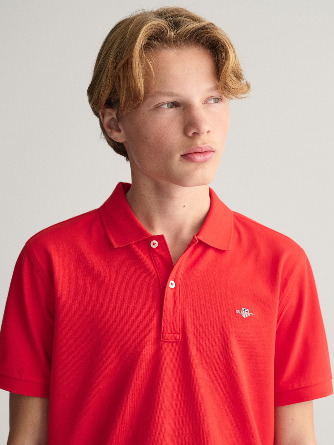 Gant Boys Red Solid Collared Short Sleeves Polo Tshirt