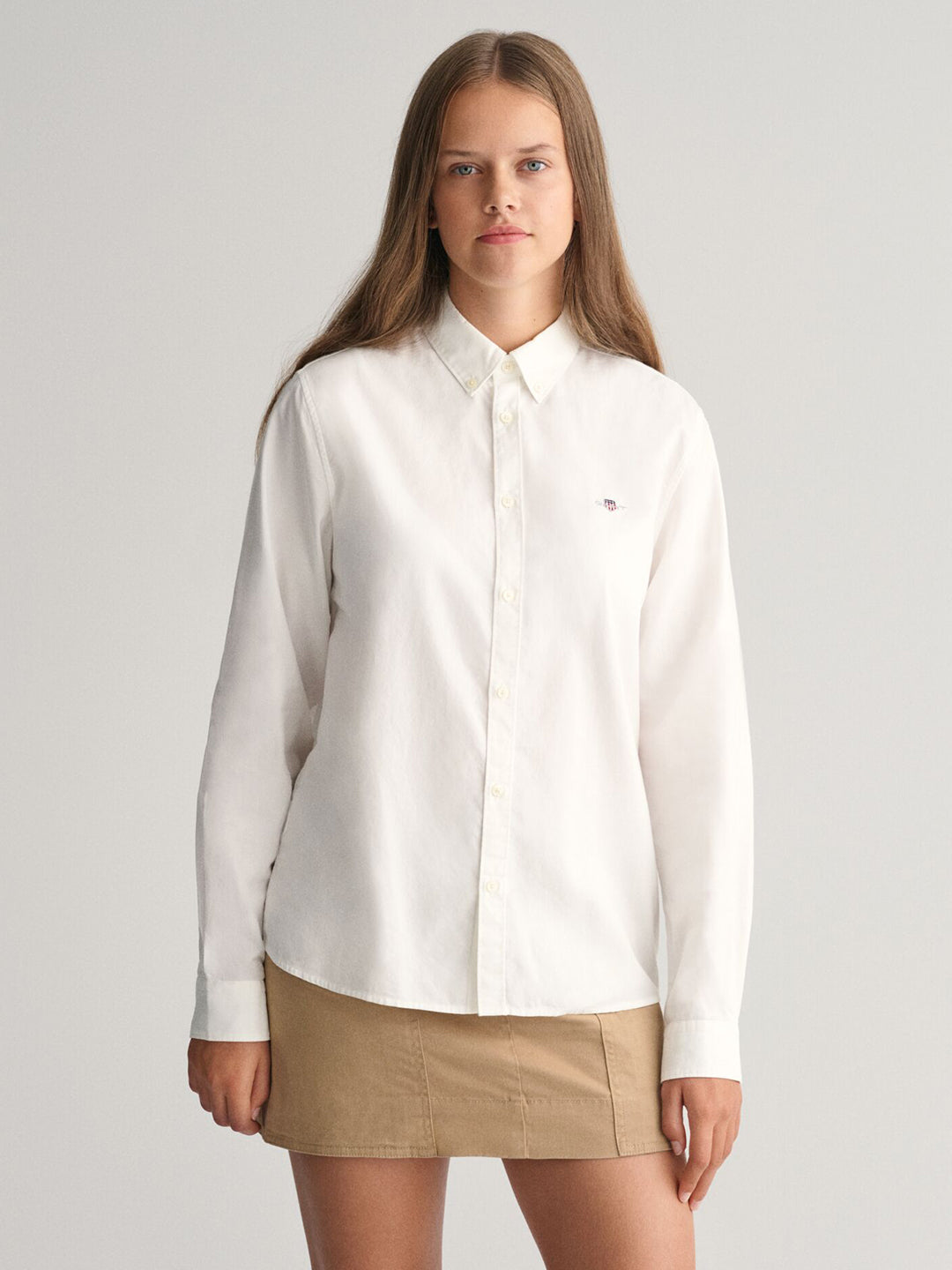 Gant Unisex White Solid Button-Down Collar Full Sleeves Shirt