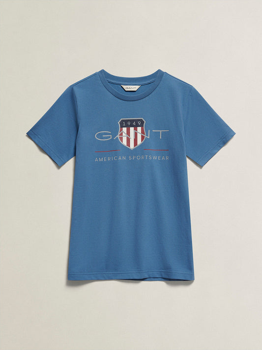 Gant Boys Navy Blue Printed Round Neck T-Shirt