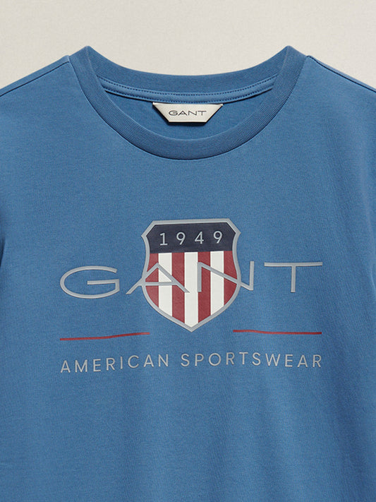 Gant Boys Navy Blue Printed Round Neck T-Shirt