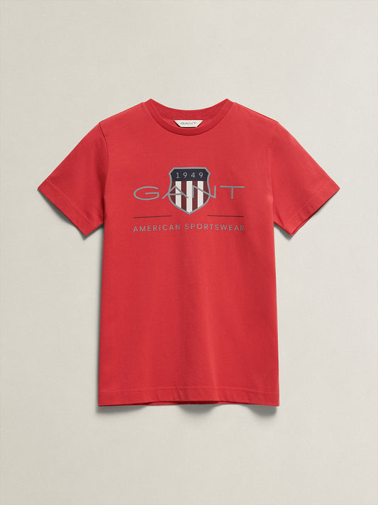 Gant Boys Red Printed Round Neck T-Shirt
