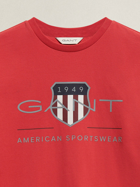 Gant Boys Red Printed Round Neck T-Shirt