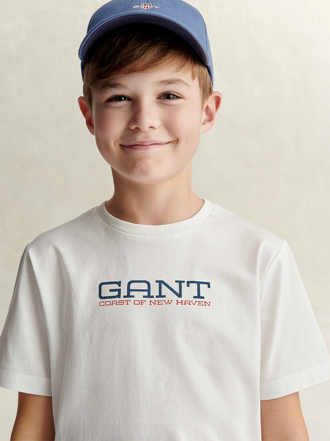 Gant Boys White Printed Regular Fit Pure Cotton T-Shirt