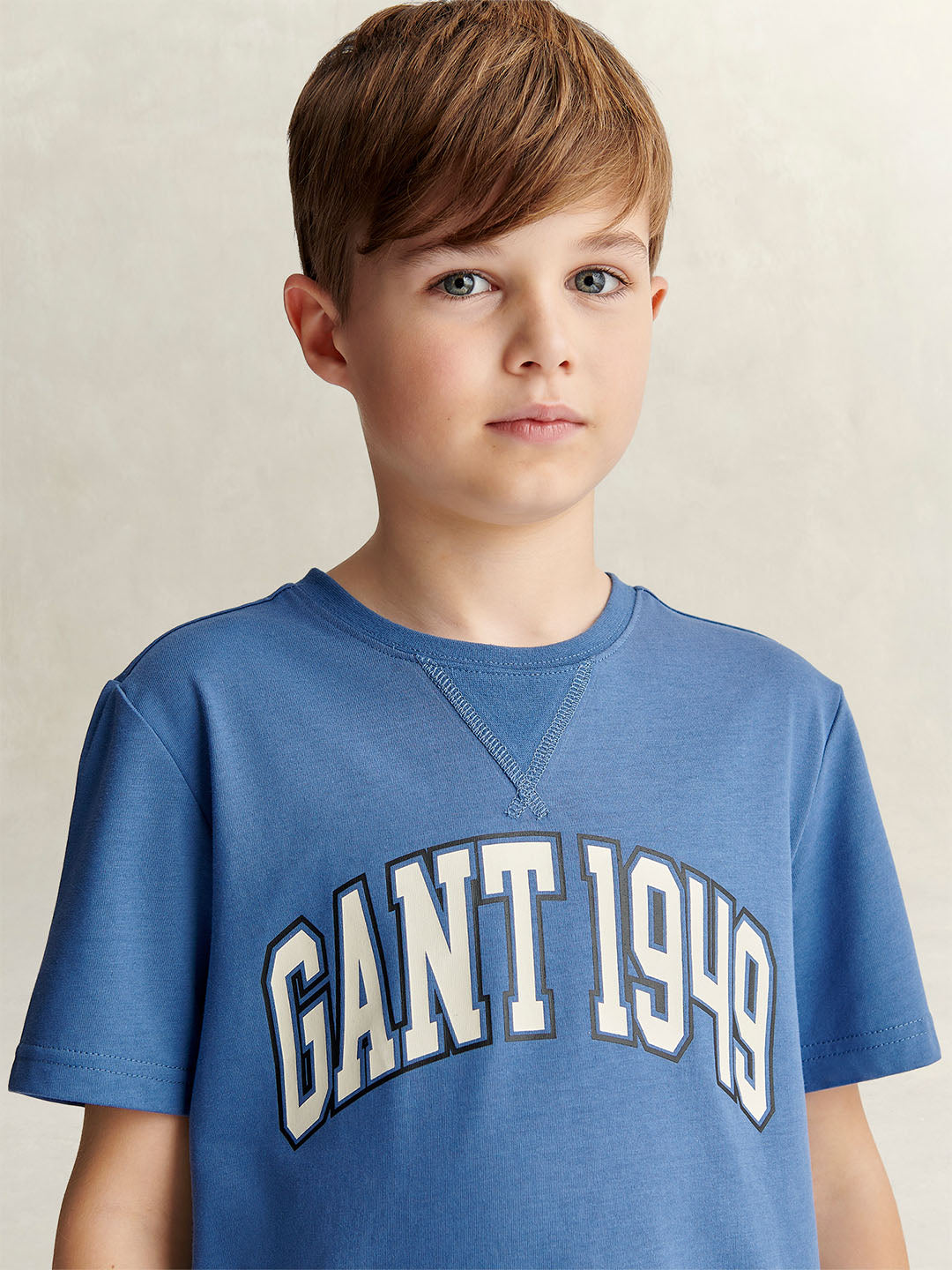 Gant Boys Blue Printed Relaxed Fit Round Neck T-Shirt