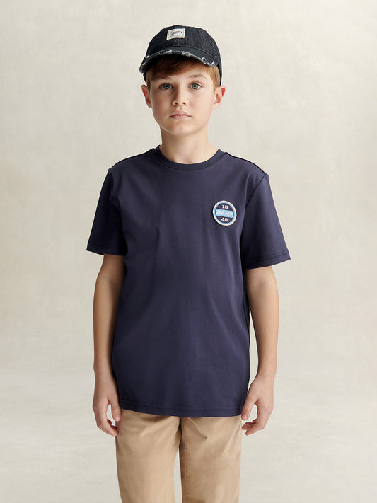 Gant Boys Navy Blue Printed Relaxed Fit Round Neck T-Shirt