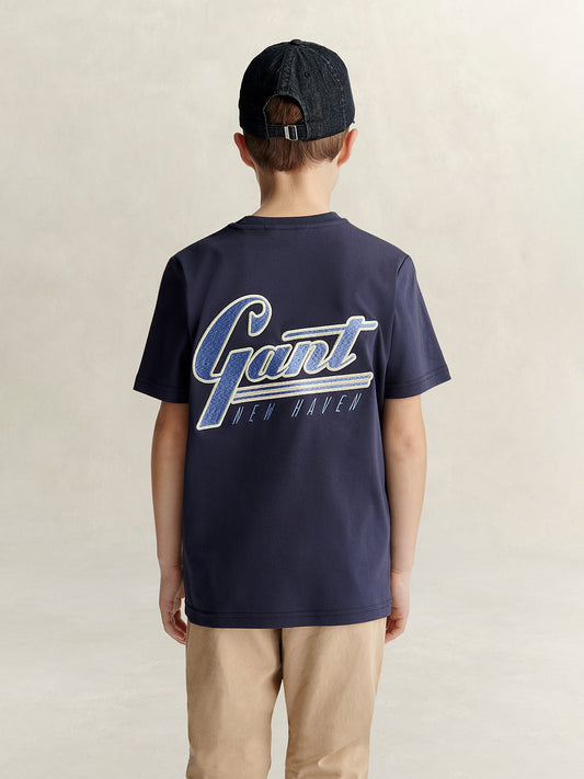 Gant Boys Navy Blue Printed Relaxed Fit Round Neck T-Shirt