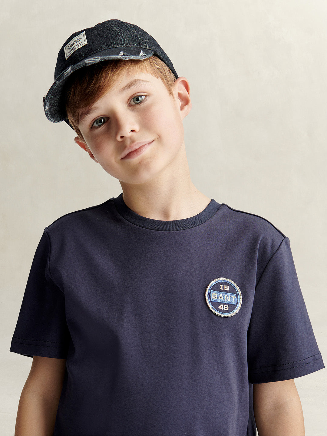 Gant Boys Navy Blue Printed Relaxed Fit Round Neck T-Shirt
