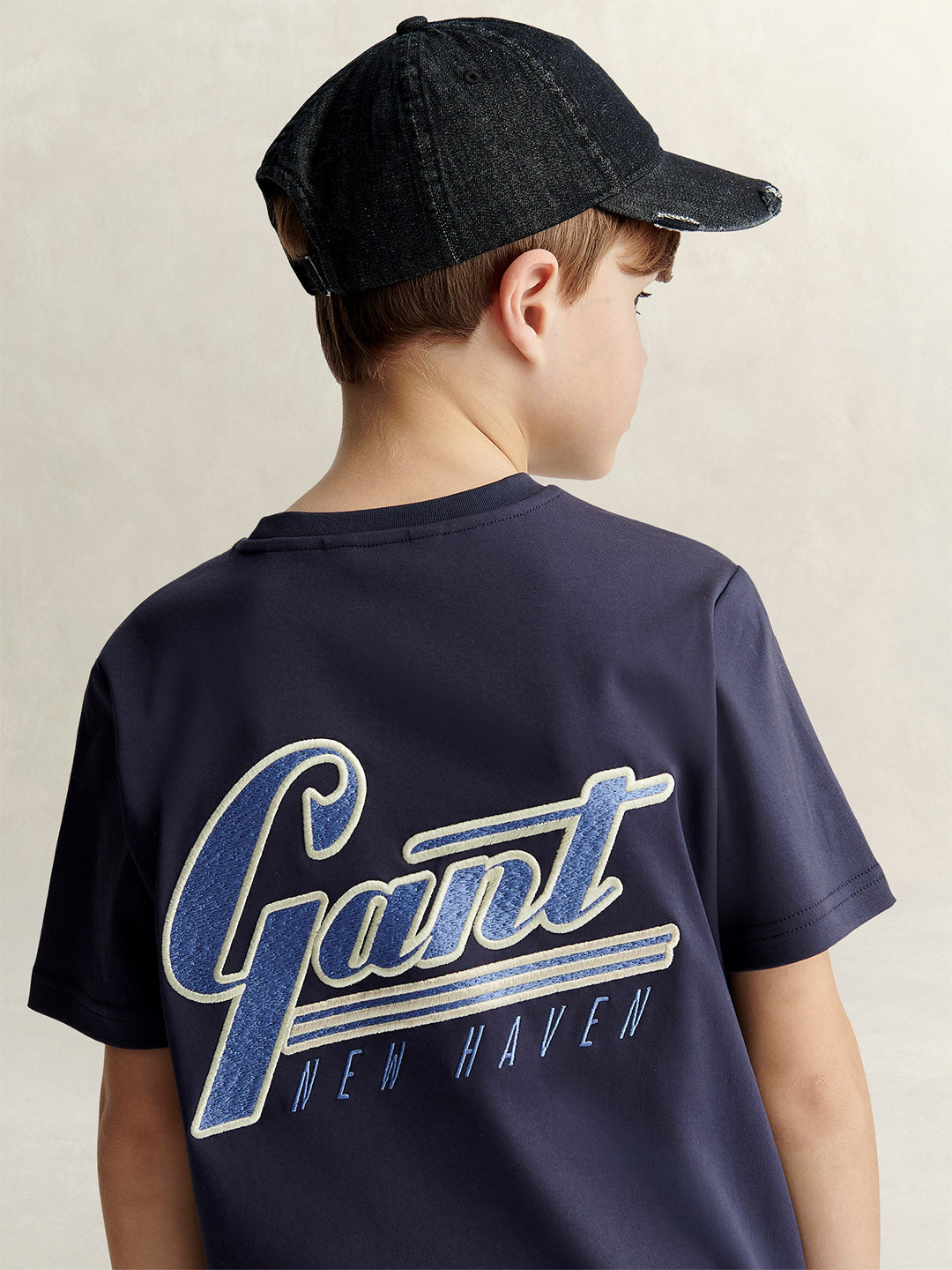 Gant Boys Navy Blue Printed Relaxed Fit Round Neck T-Shirt
