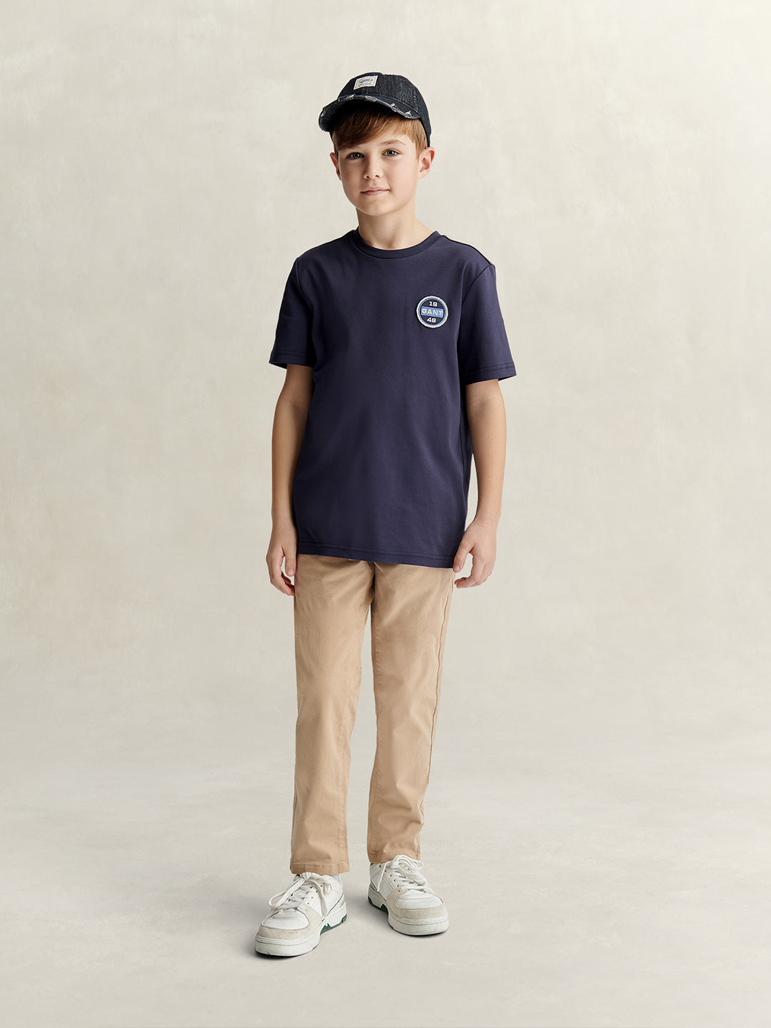 Gant Boys Navy Blue Printed Relaxed Fit Round Neck T-Shirt