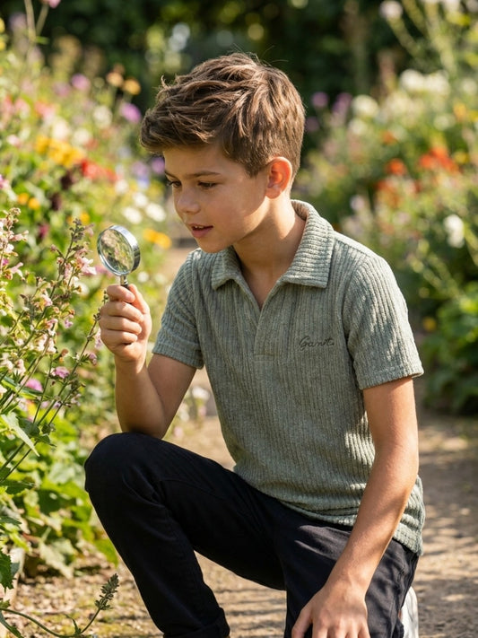 Gant Grey Cotton Textured Boys Regular Fit Polo Tshirt
