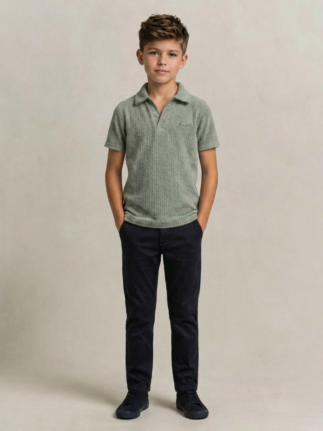 Gant Grey Cotton Textured Boys Regular Fit Polo Tshirt