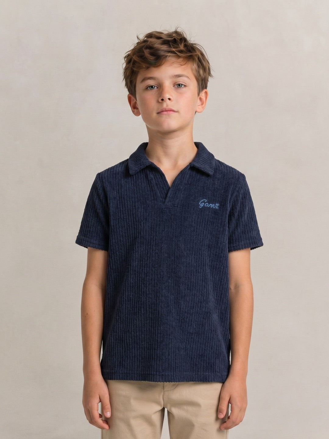 Gant Blue Cotton Textured Boys Regular Fit Polo Tshirt