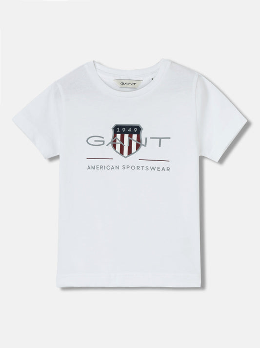 Gant Kids White Printed Round Neck Short Sleeves T-Shirt