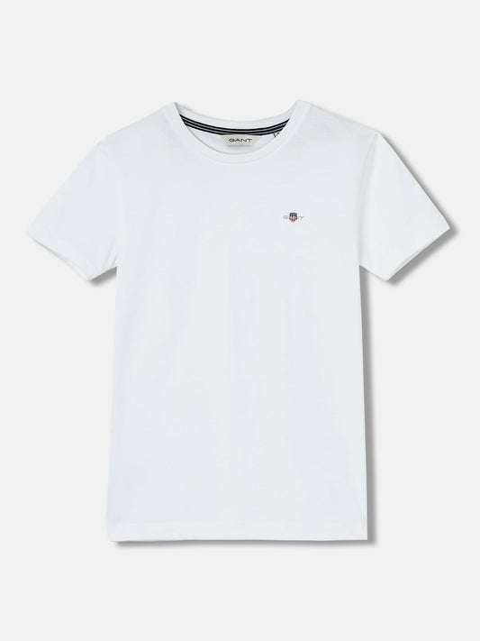 Gant Kids White Solid Round Neck Short Sleeves T-Shirt