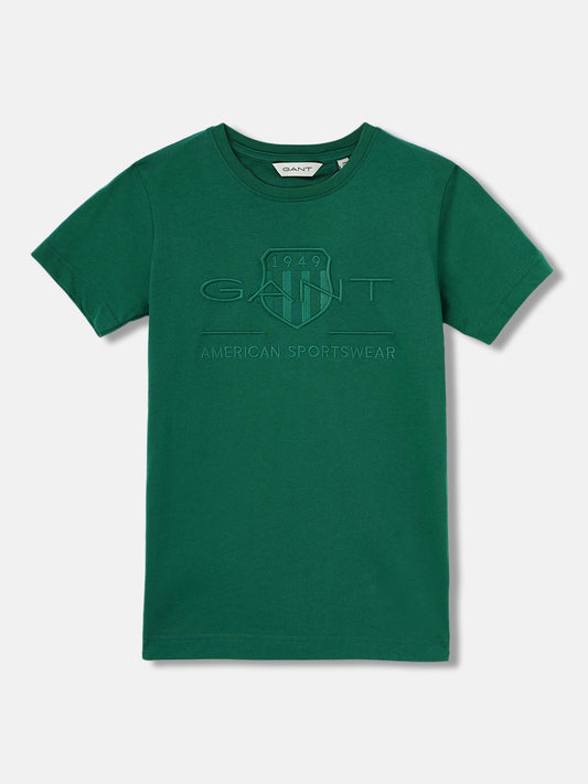 Gant Kids Green Embroidered Round Neck Short Sleeves T-Shirt