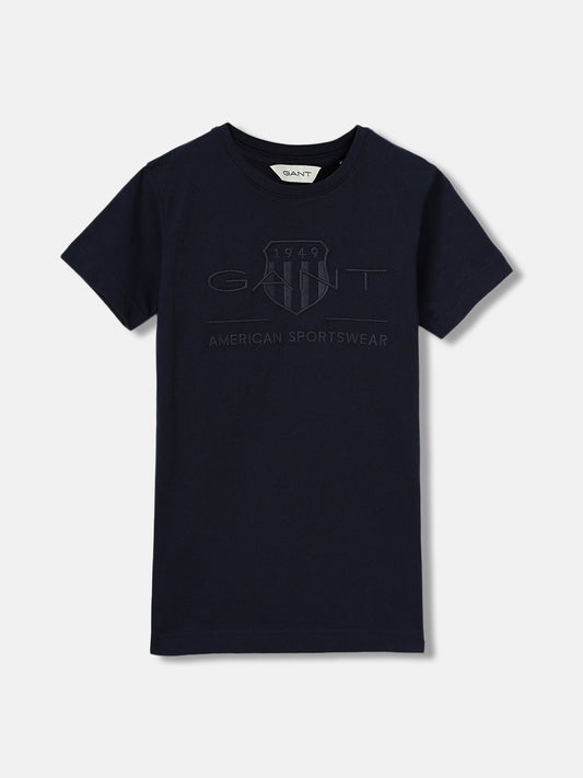 Gant Kids Navy Blue Embroidered Round Neck Short Sleeves T-Shirt