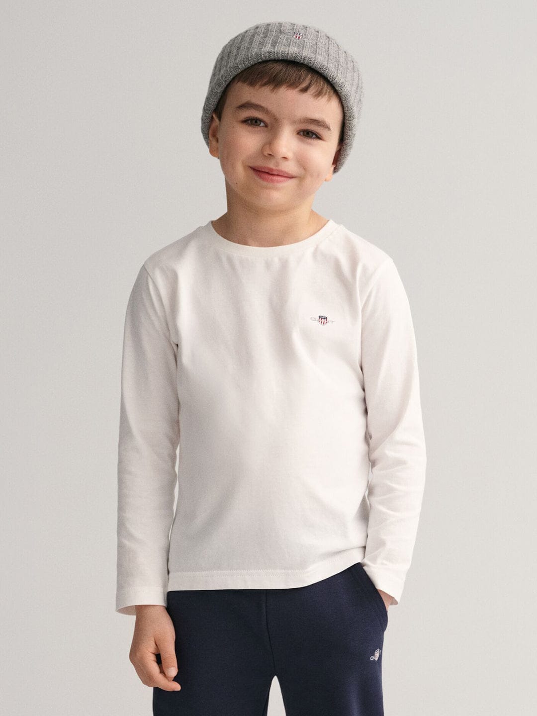 Gant Kids White Solid Round Neck Tshirt