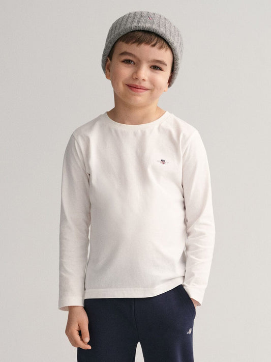 Gant Kids White Solid Round Neck Tshirt