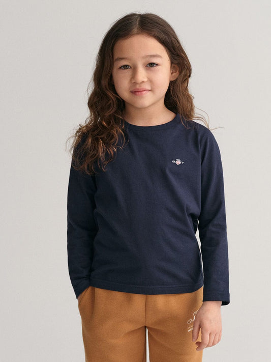 Gant Kids Blue Solid Round Neck Tshirt