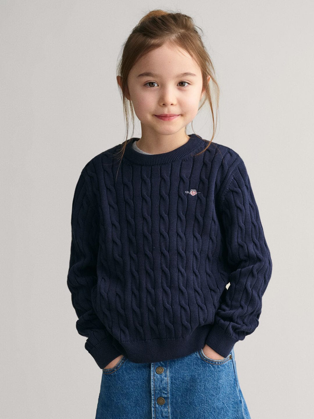 Gant Kids Blue Solid Round Neck Sweater
