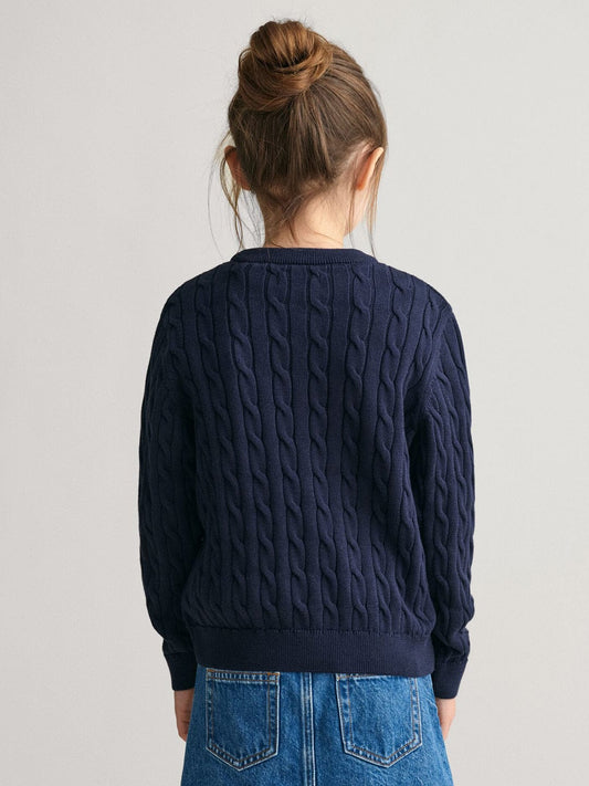 Gant Kids Blue Solid Round Neck Sweater