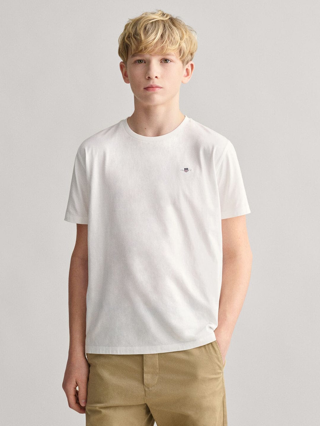 Gant Kids White Solid Round Neck Tshirt