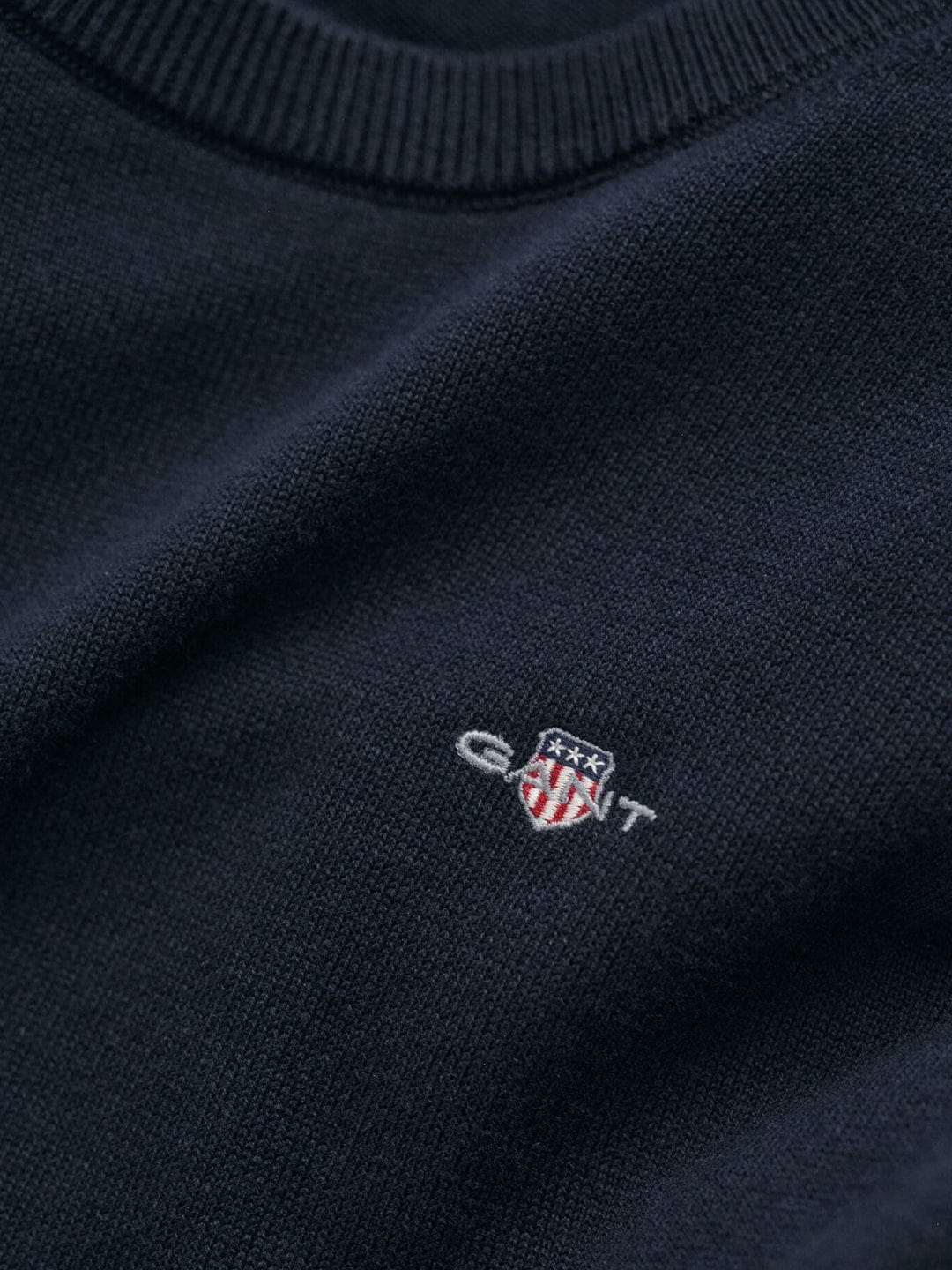 Gant Kids Blue Solid Round Neck Sweater