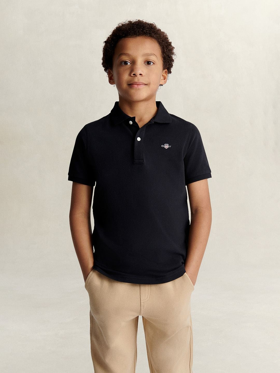 Gant Boys Black Solid Regular Fit Pure Cotton Polo T-Shirt