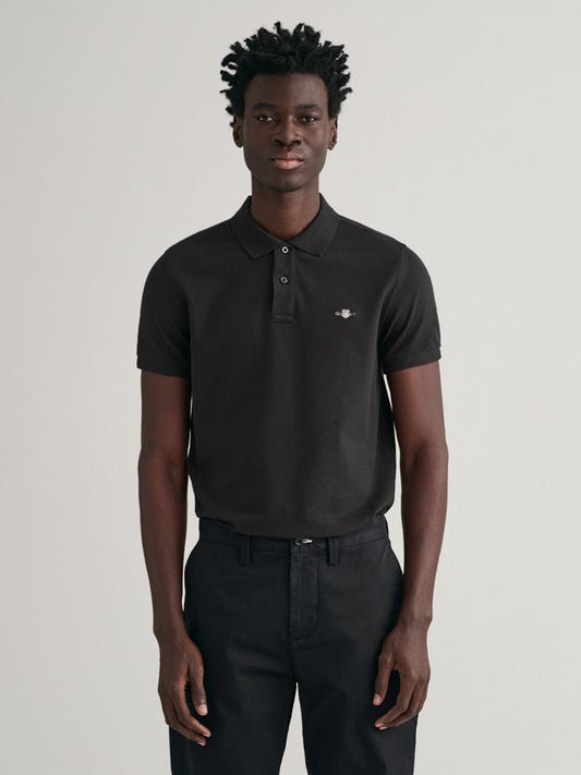 Gant Men Black Solid Polo Collar Short Sleeves T-shirt