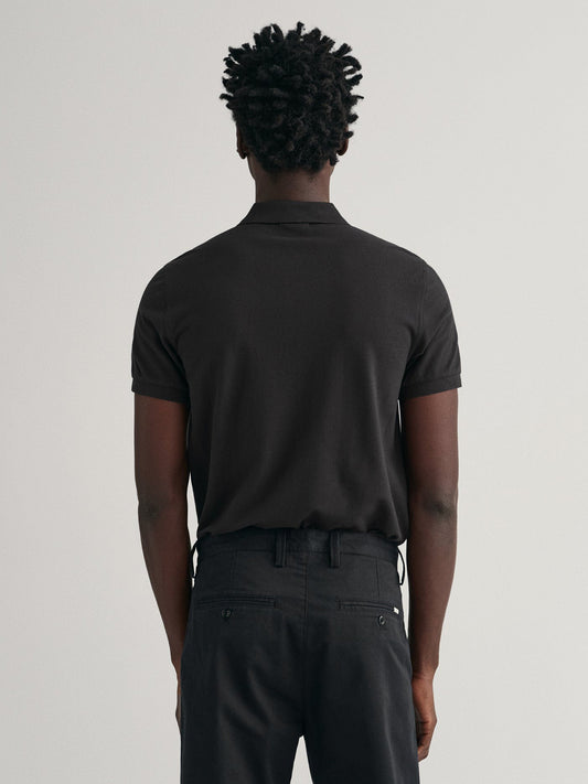 Gant Men Black Solid Polo Collar Short Sleeves T-shirt
