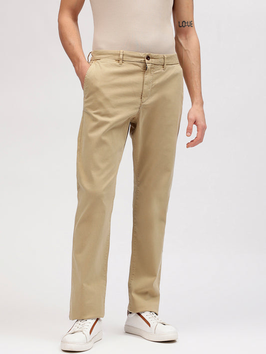 Gant Men Khaki Solid Flat Front Slim Fit Mid-Rise Trouser