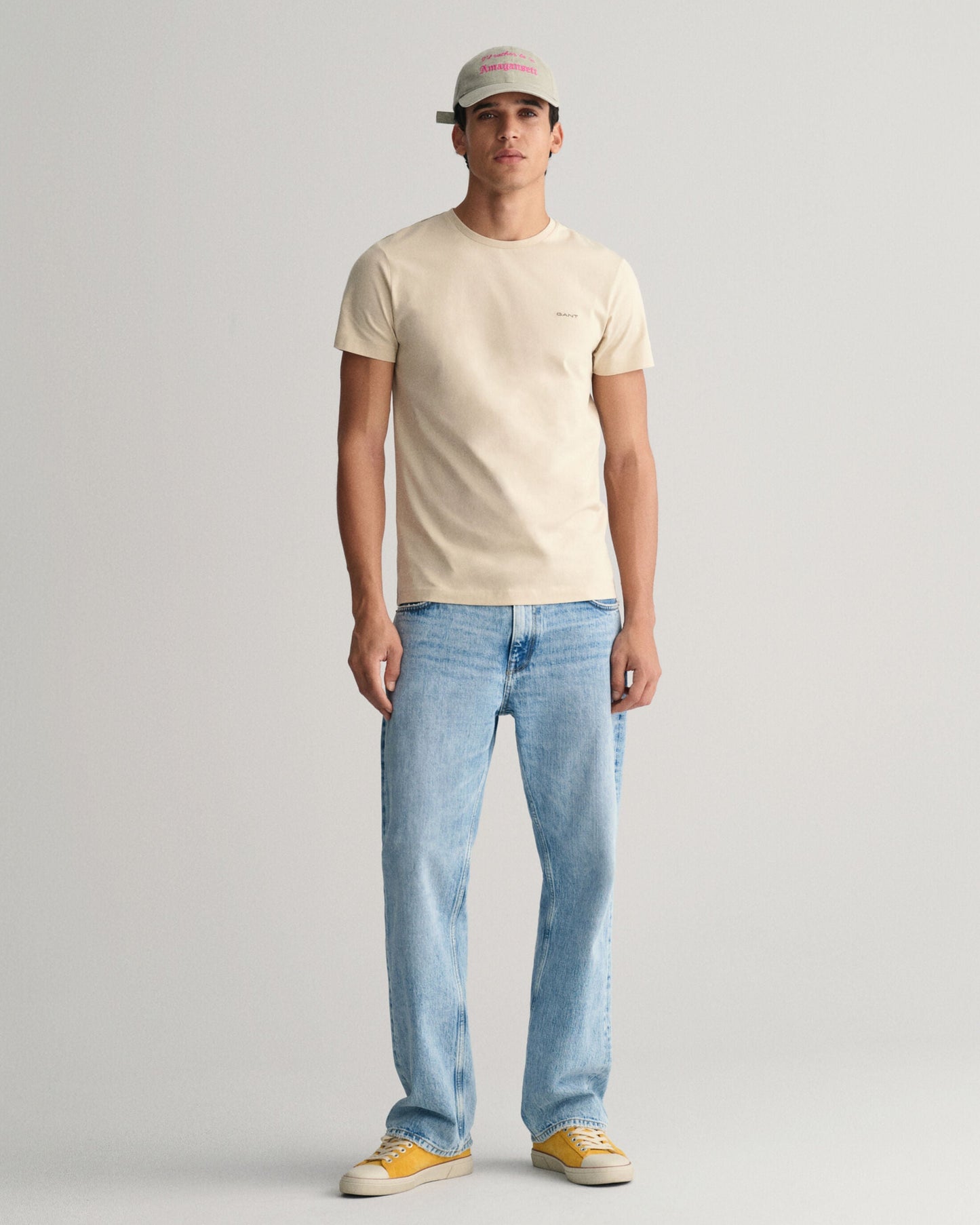 Gant Men Beige Solid Round Neck Short Sleeves T-Shirt