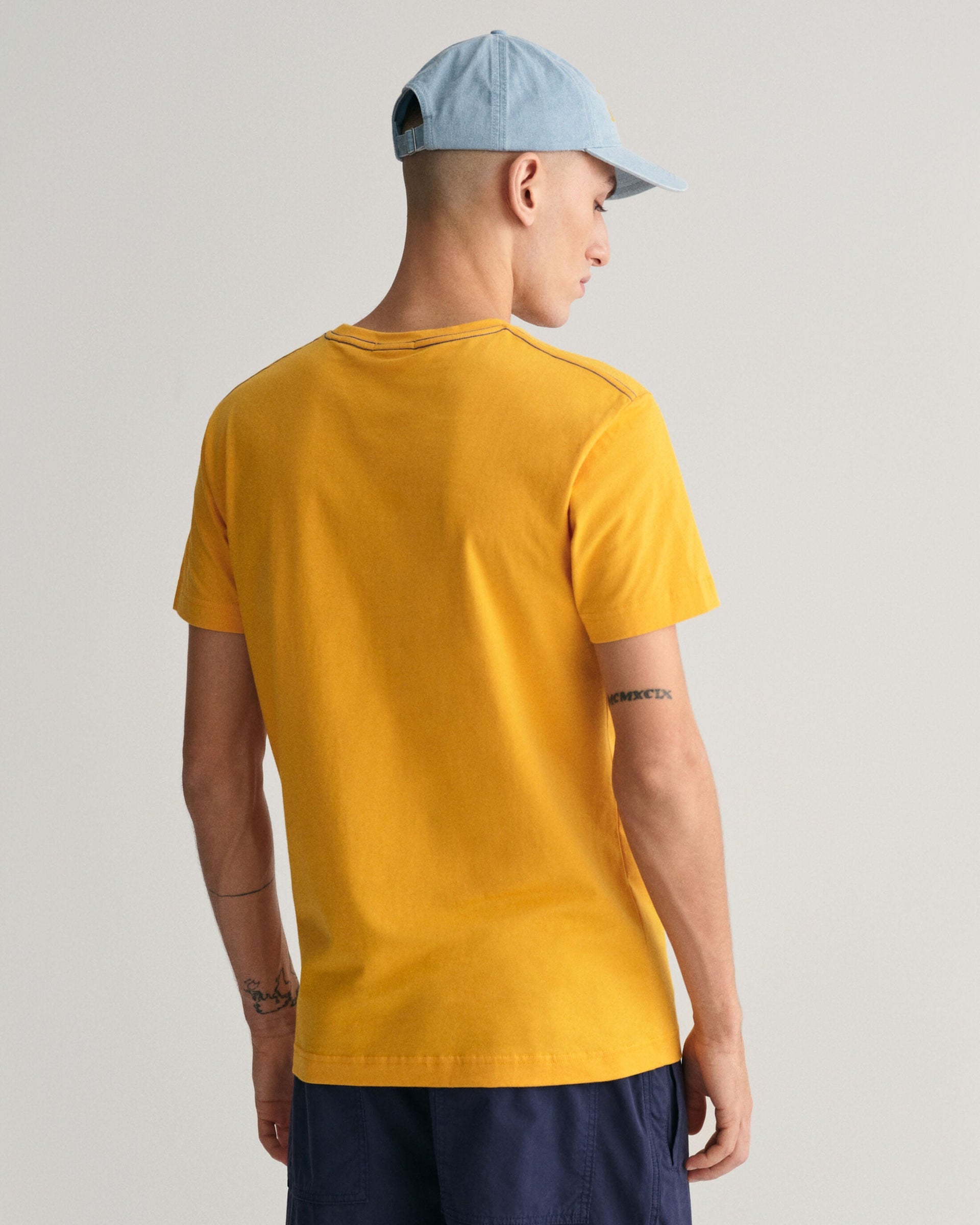 Gant Men Yellow Solid Round Neck Short Sleeves T-Shirt