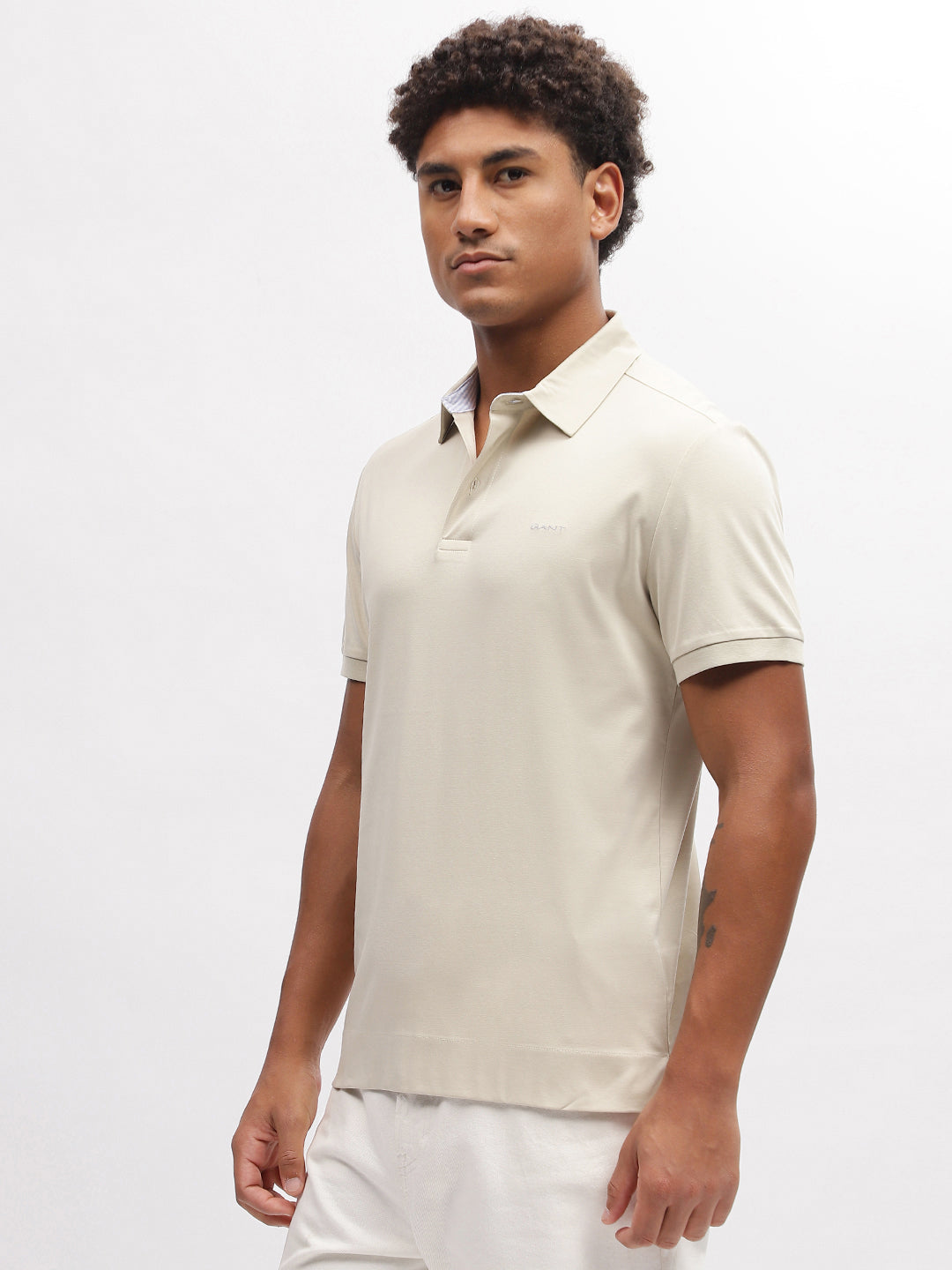 Gant Men Beige Solid Polo Collar Short Sleeves T-Shirt