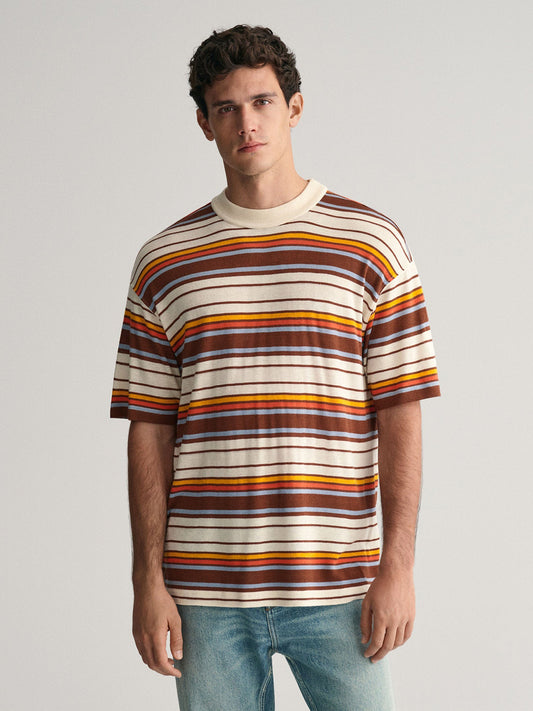 Gant Men Multi Striped Round Neck Short Sleeves T-Shirt