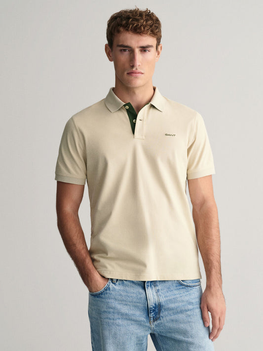Gant Men Beige Solid Polo Collar Short Sleeves T-shirt